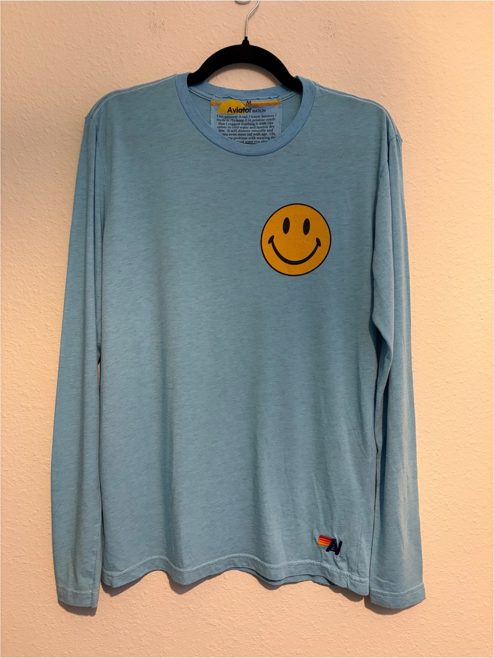 #1808 Aviator Nation Blue Long Sleeve Smiley Face Tee Medium